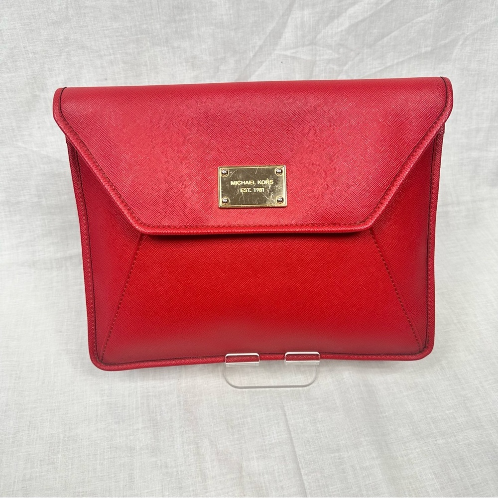 Michael Kors Red leather iPad clutch case lightly padded